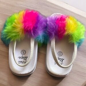 First Steps Size 5 white sandal with back strap and multicolored top. Worn once